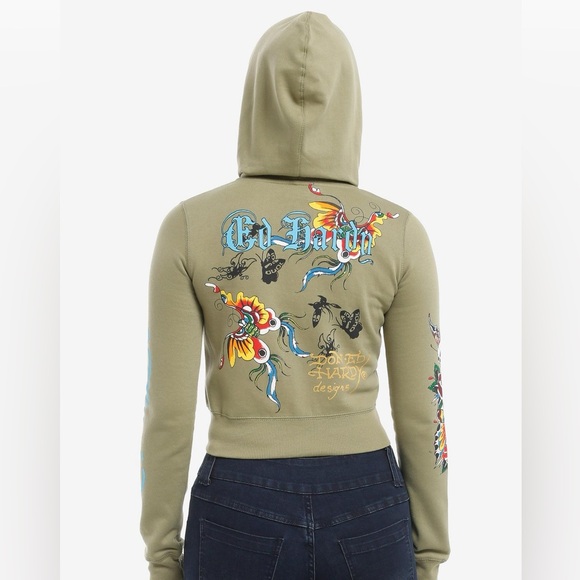 Ed Hardy Butterfly & Rose Crop Girls Hoodie Size Largre - Picture 10 of 10